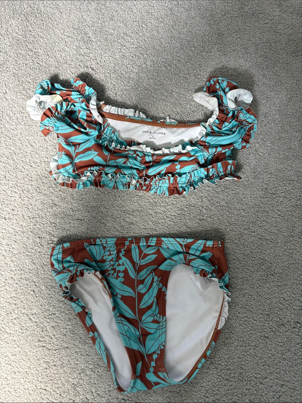 Janie and Jack Teal & Rust Ruffle Bikini Set